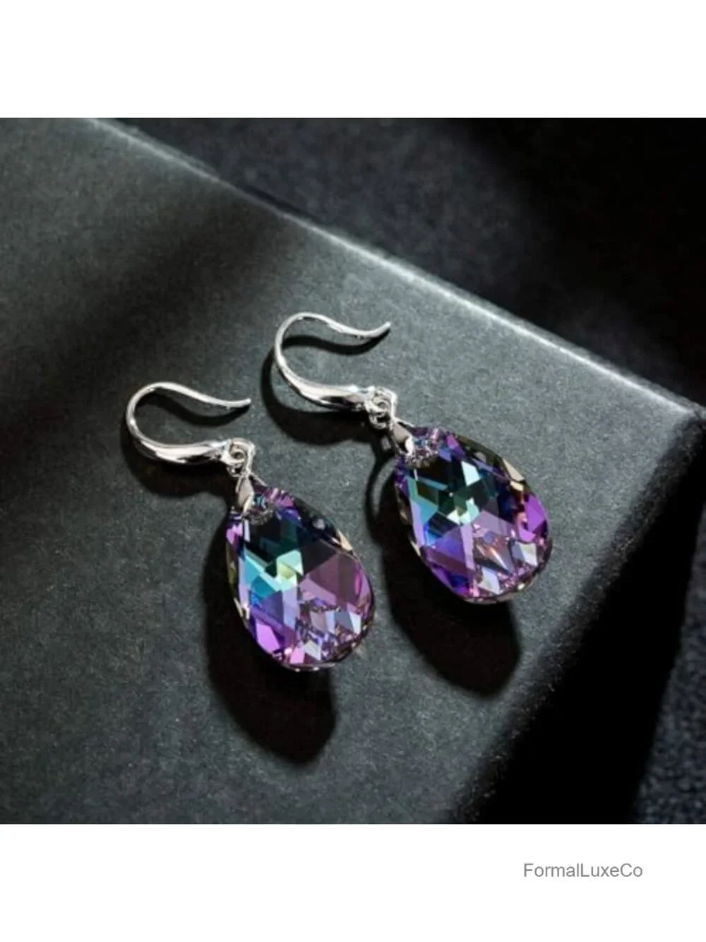 Austrian Crystal Teardrop Dangle Hook Earrings 14K Gold Plated Hypoallergenic